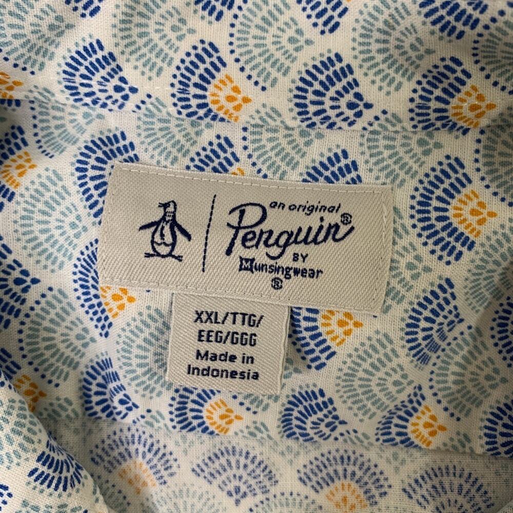 Original Penguin Shirt Mens 2XL Linen Blend Seashell Tile Stretch Short Sleeve - Picture 4 of 10